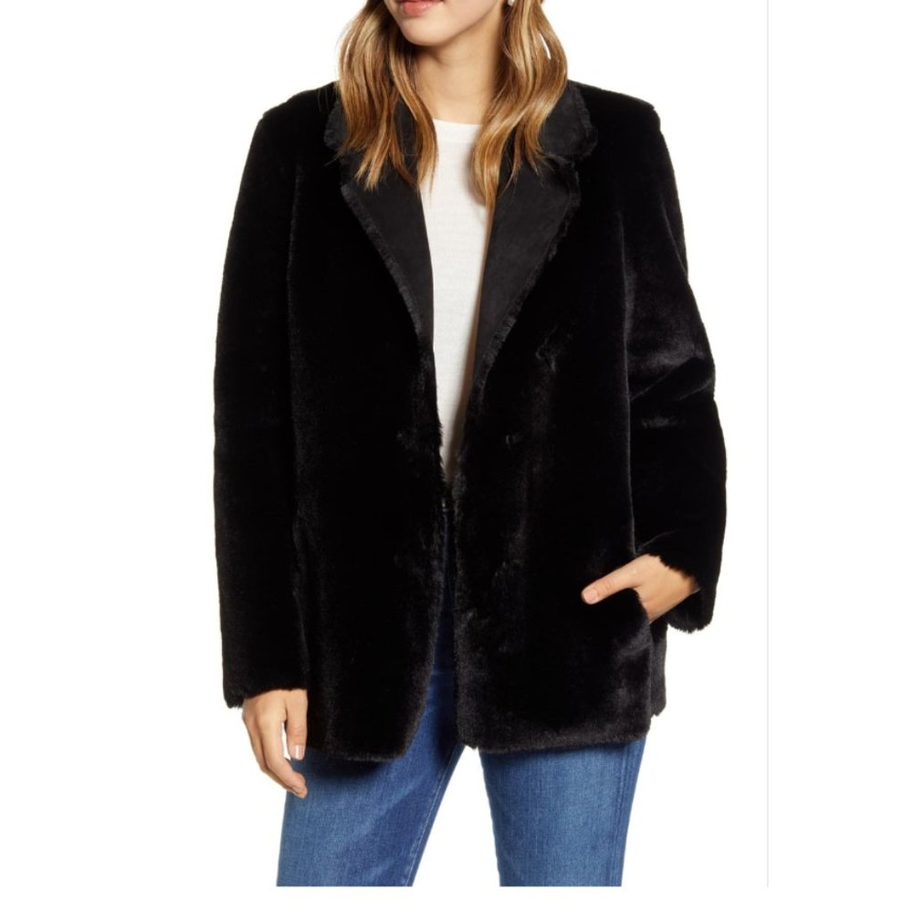 RACHEL PARCELL Reversible Faux Fur Jacket. Black. Size Medium. Classy and Rare